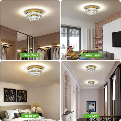 Gold Crystal Chandelier Flush Mount Ceiling Light – 9.8" LED Surface Mount