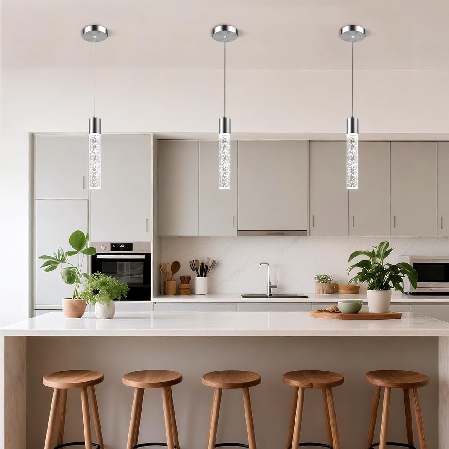 3-Pack Modern LED Pendant Lights – 6500K Crystal Bubble Design