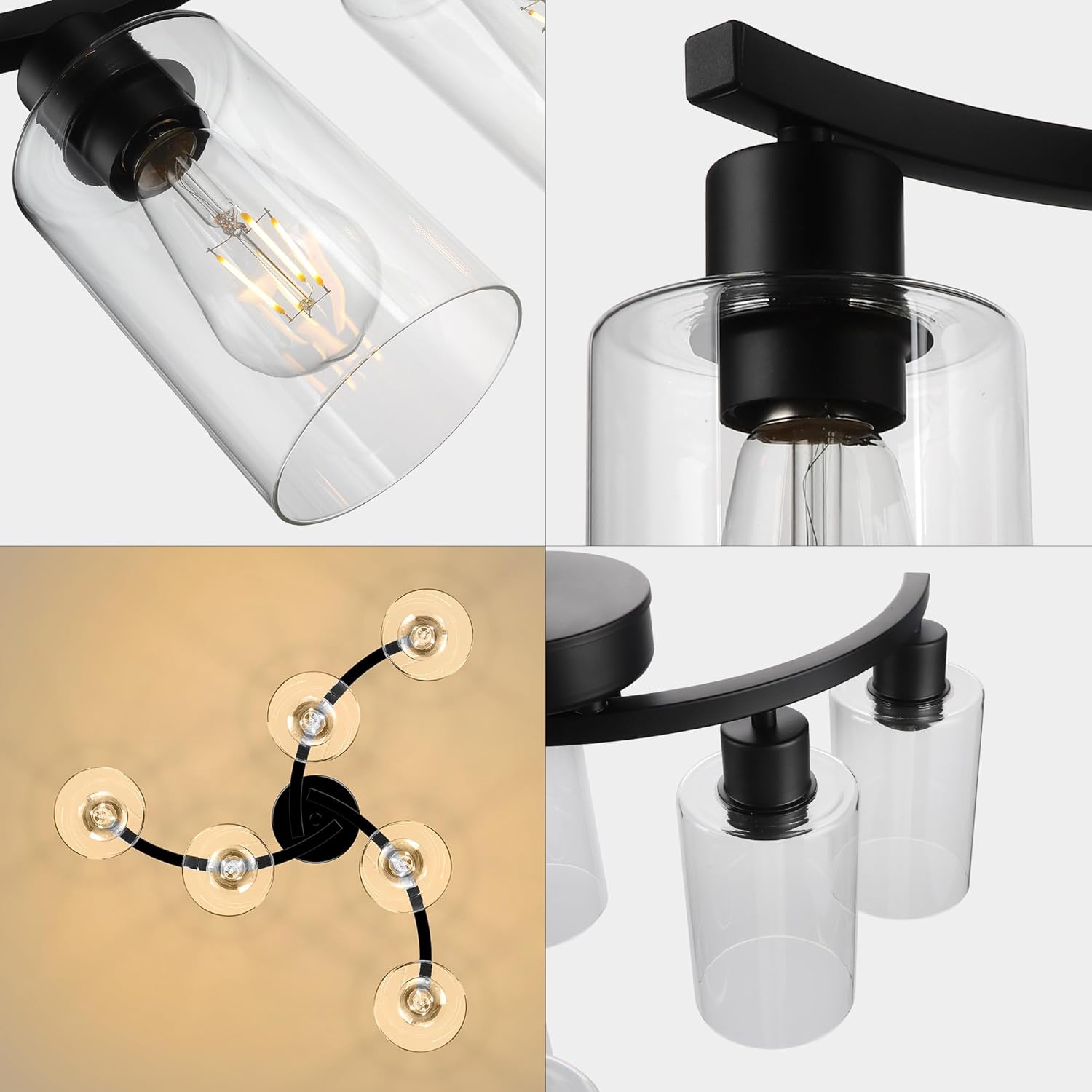 6-Light Modern Farmhouse Chandelier – Black
