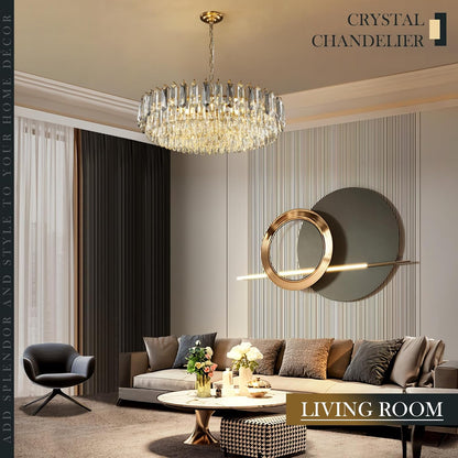 31.5" Gold 3-Tier Crystal Chandelier, 12-Light