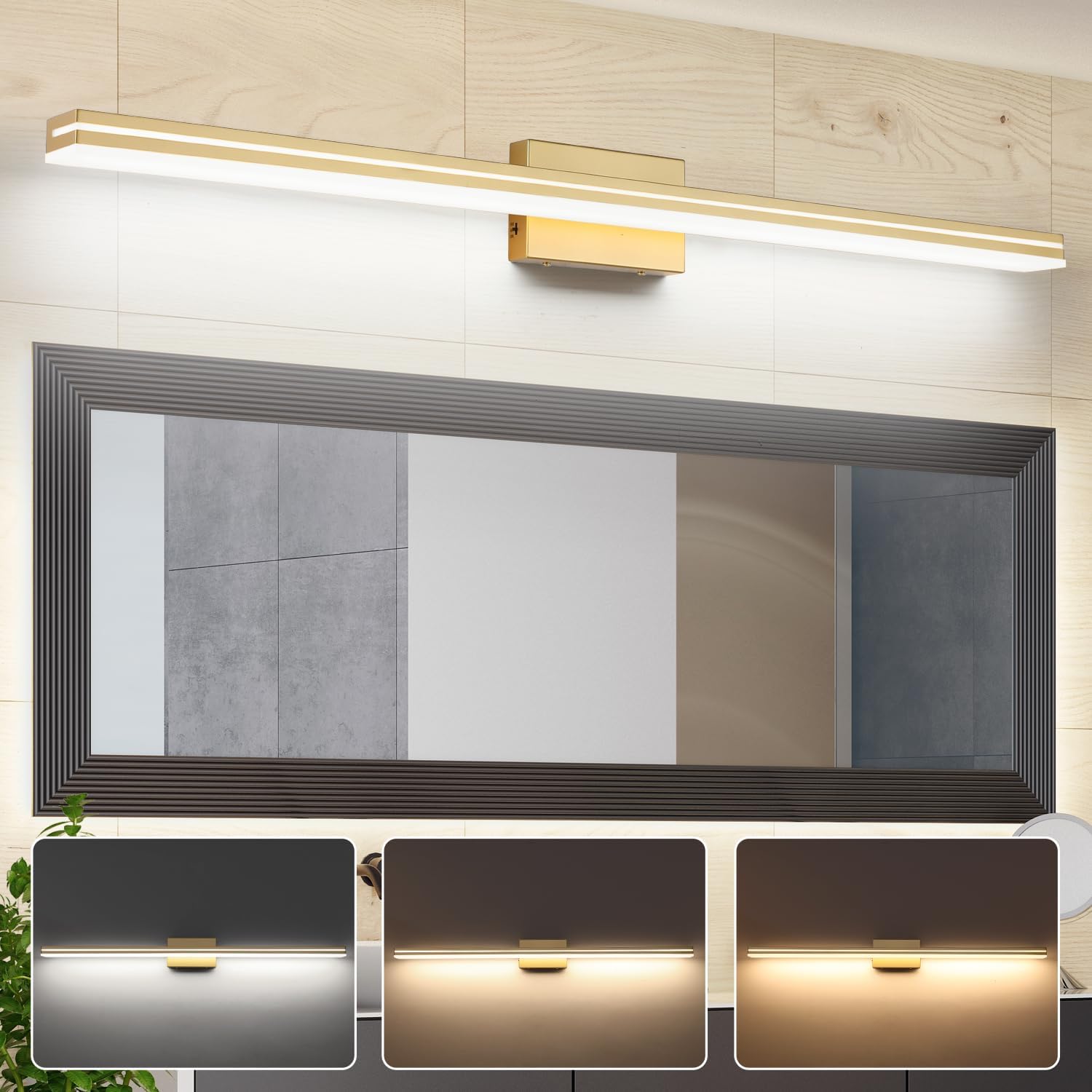 48" LED Gold Vanity Light – Dimmable & Modern