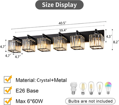 6-Light Black Crystal Vanity Light – Modern