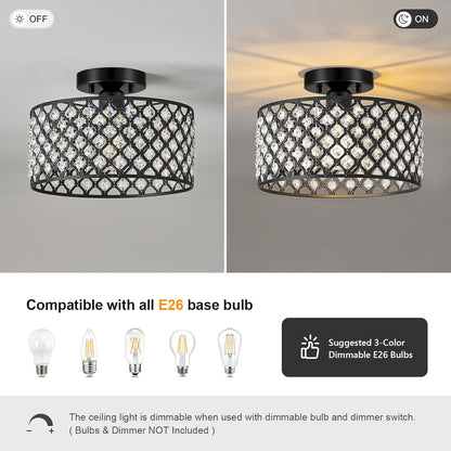 Black Crystal Ceiling Light – 11.2" Round Fixture