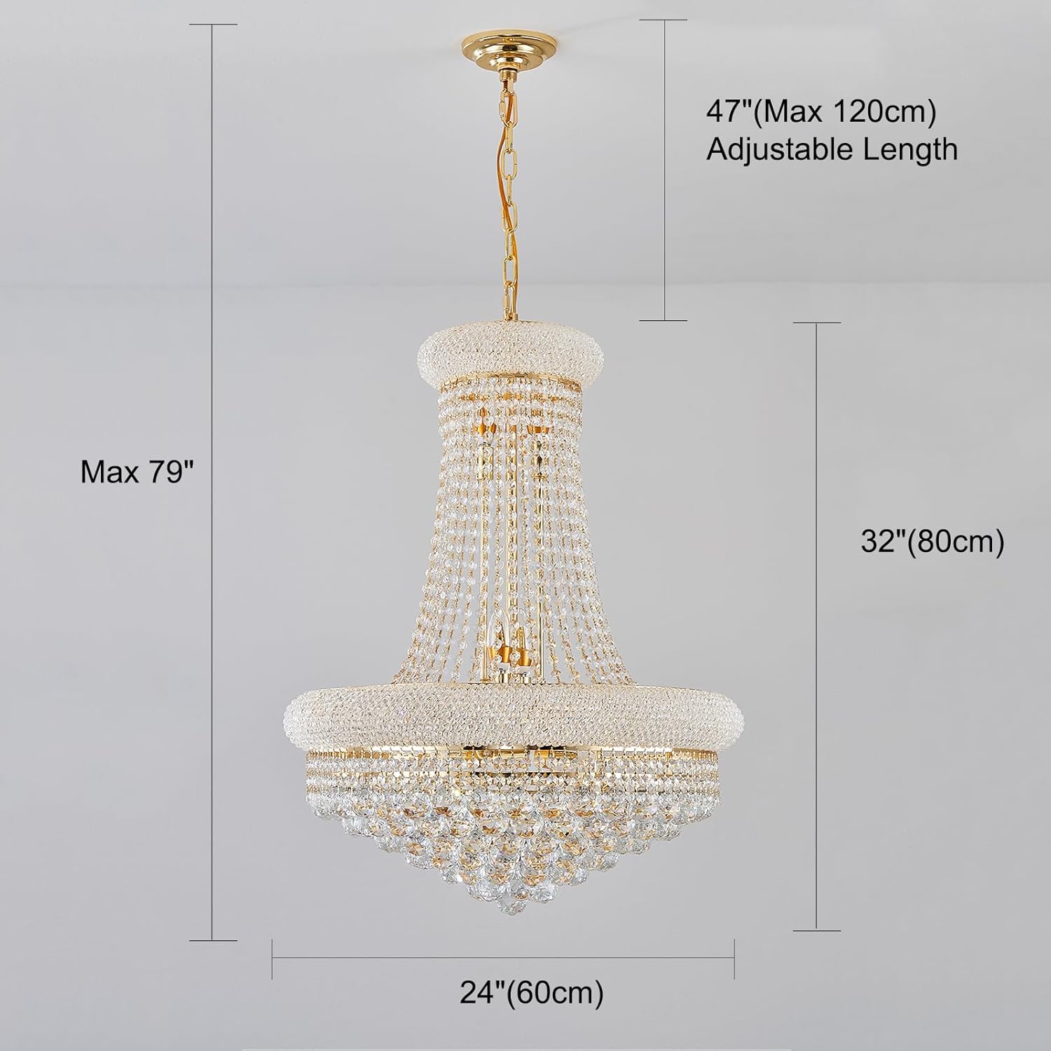 14-Light Gold Empire Crystal Chandelier