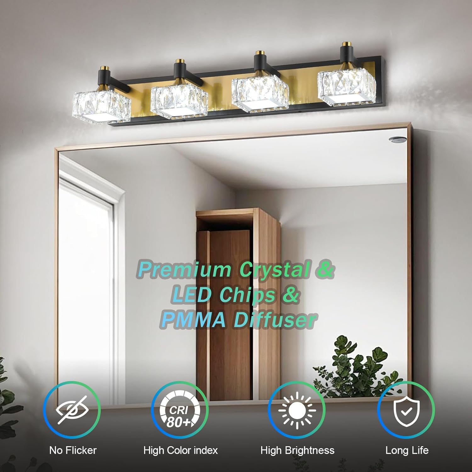 4-Light LED Vanity Light – Gold & Black, 24W