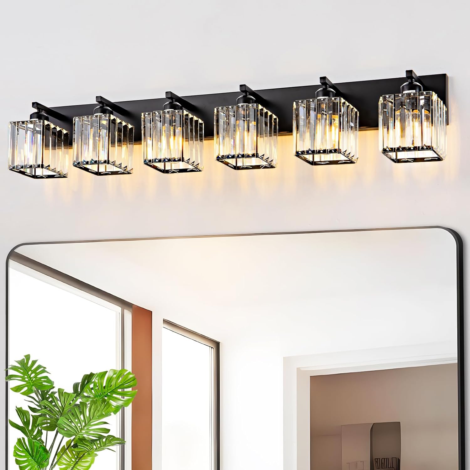 6-Light Black Crystal Vanity Light – Modern