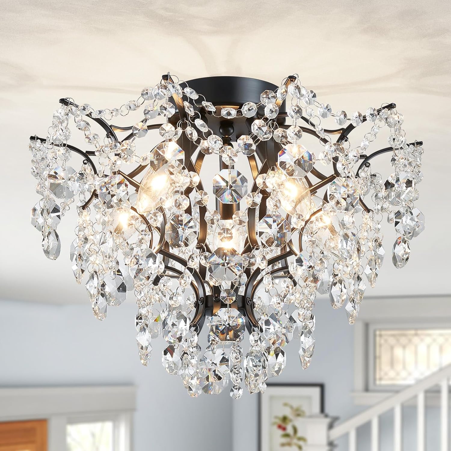 Gold Crystal Flush Mount Chandelier