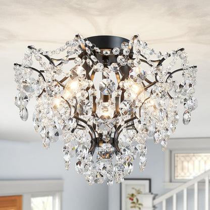 Gold Crystal Flush Mount Chandelier