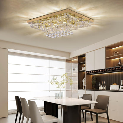 Gold 32" Rectangular Crystal LED Chandelier