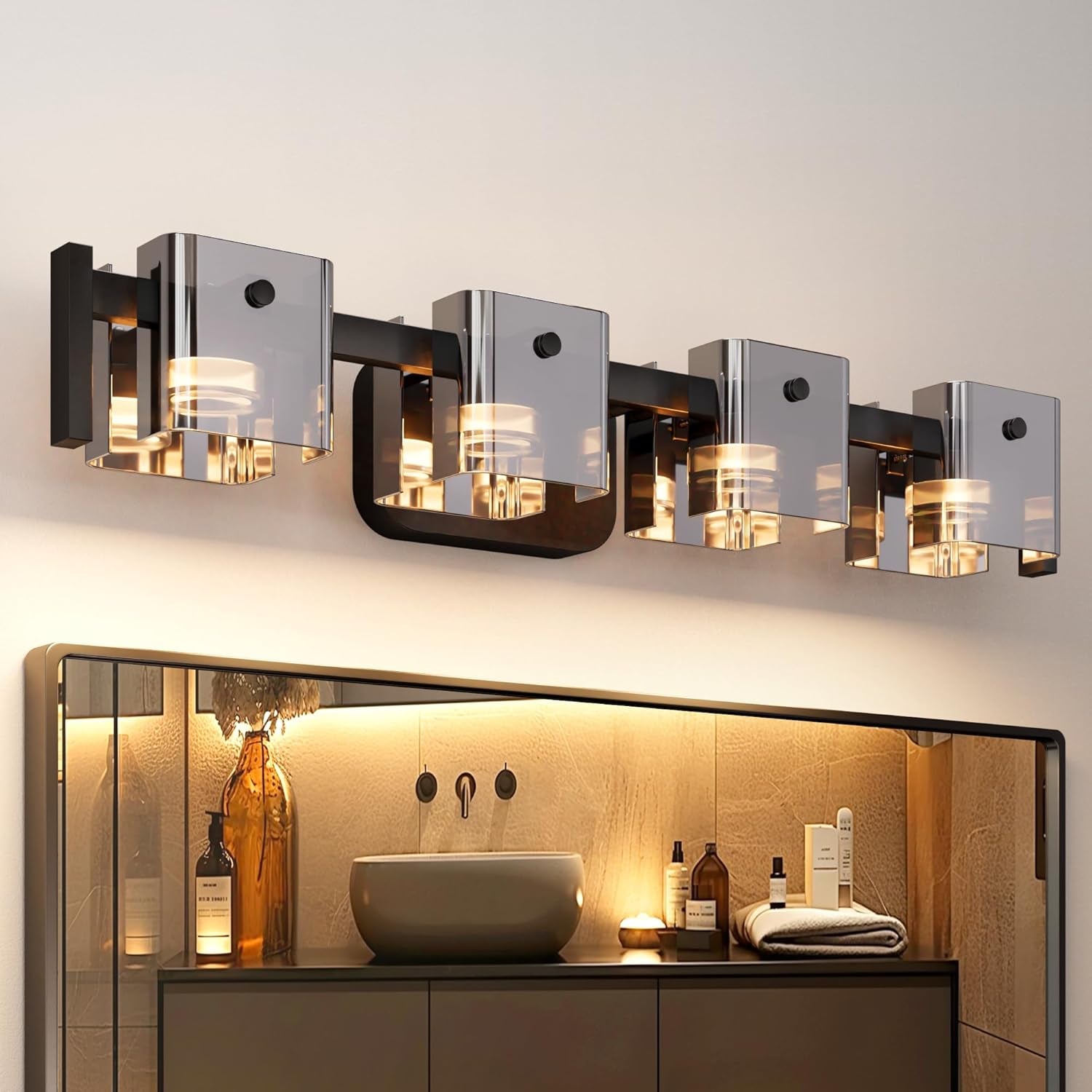 3-Light Modern LED Bathroom Vanity Light, Ash Gray