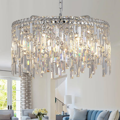 Round Crystal Chandelier 24" 8-Light Chrome