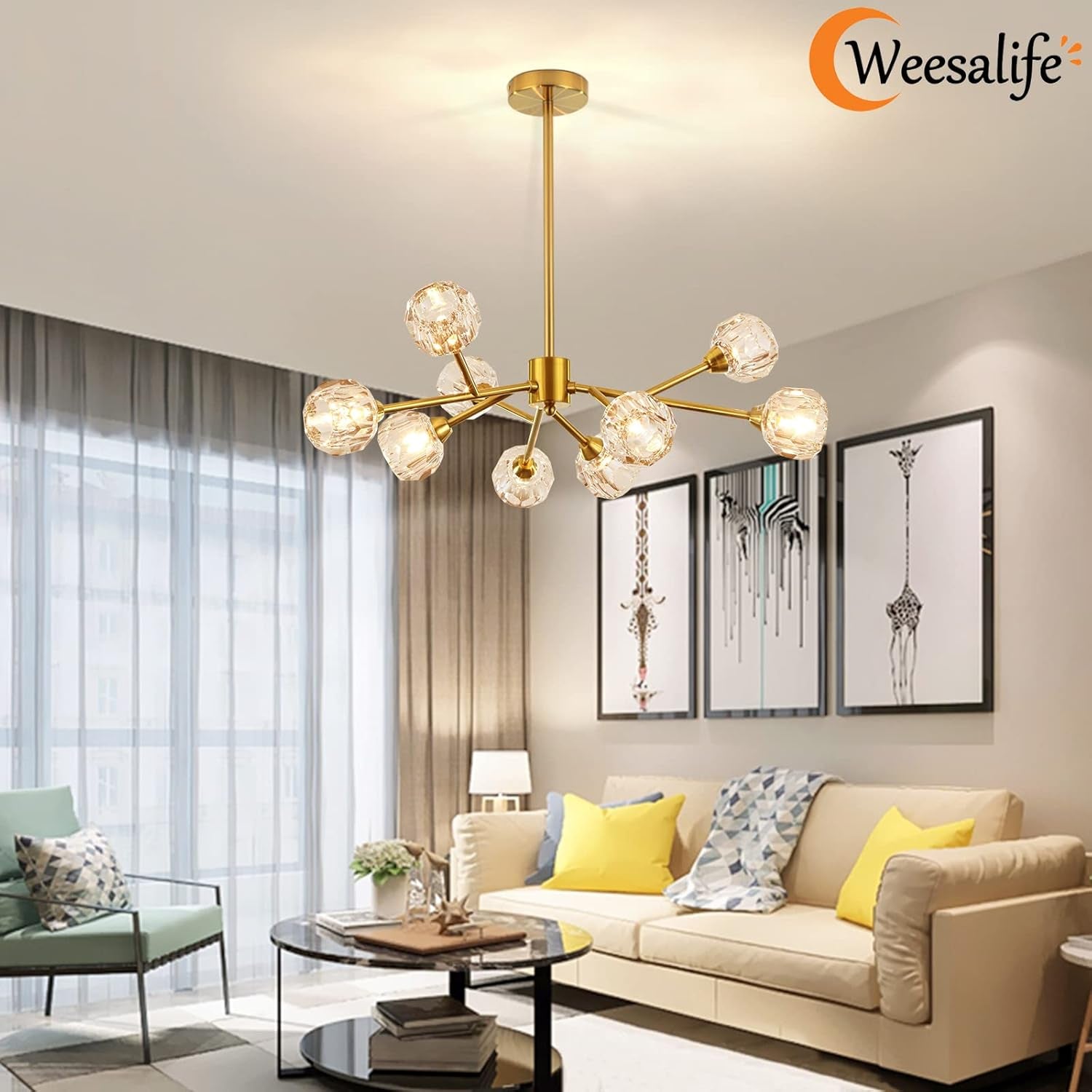 9-Light Gold Sputnik Crystal Chandelier