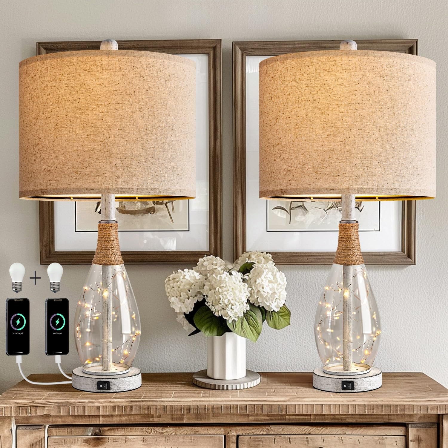 23" USB Table Lamp Set of 2 – Modern Farmhouse