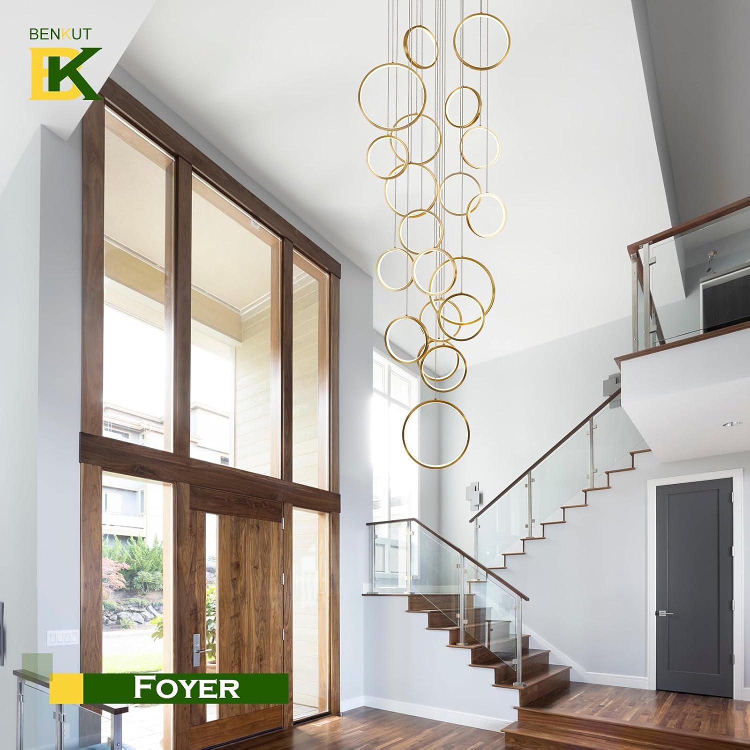 20-Ring Modern LED Gold Foyer Chandelier
