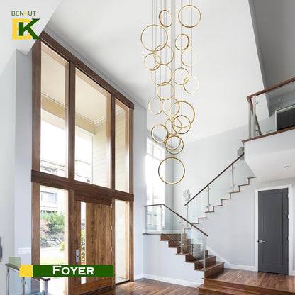 20-Ring Modern LED Gold Foyer Chandelier