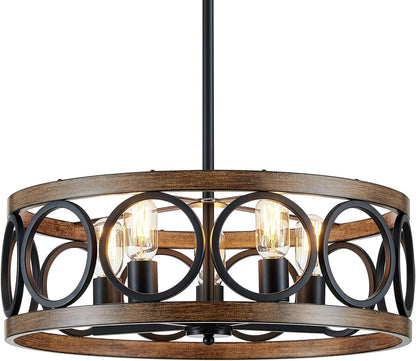 Rustic Nickel Drum Chandelier 5-Light
