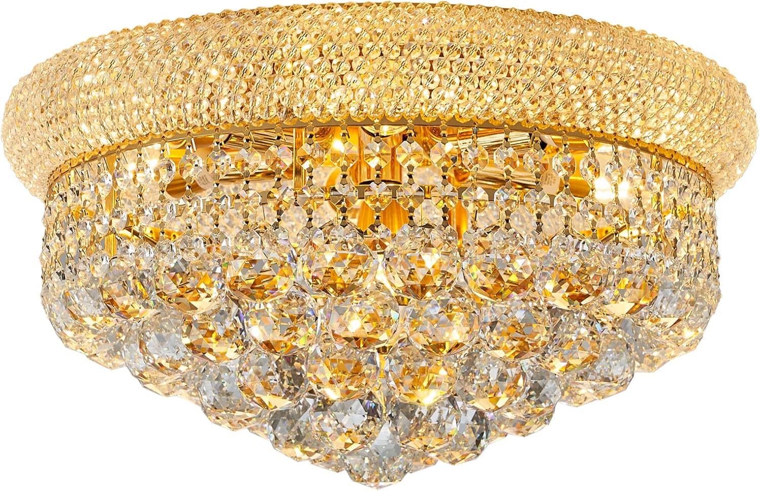 12-Light Crystal Flush Mount Chandelier Ceiling Light Fixture for Living Room Dining Room Bedroom Foyer Entryway Hallway Closet Bathroom (Gold D24)