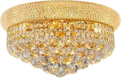 12-Light Crystal Flush Mount Chandelier Ceiling Light Fixture for Living Room Dining Room Bedroom Foyer Entryway Hallway Closet Bathroom (Gold D24)