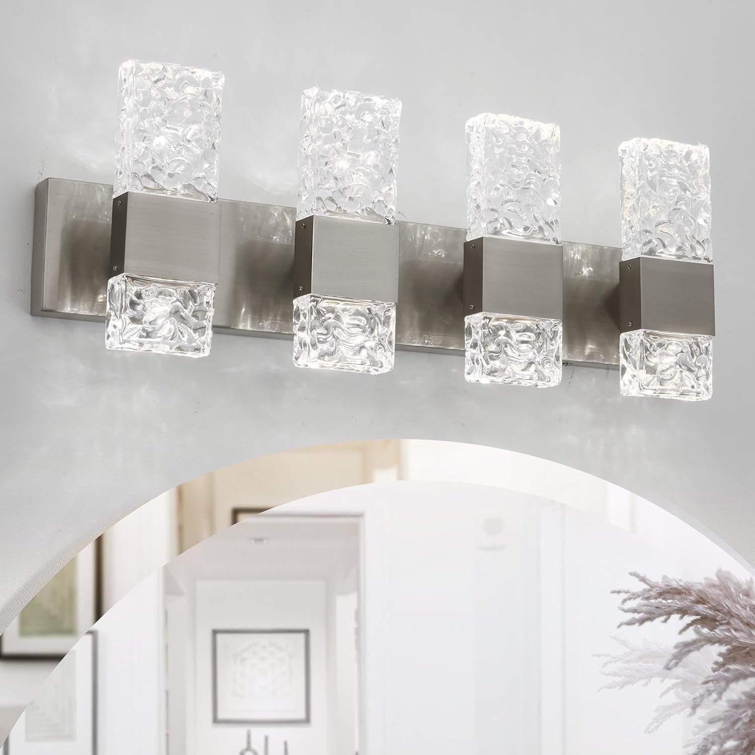 4-Light Crystal LED Vanity Light – 6000K Nickel