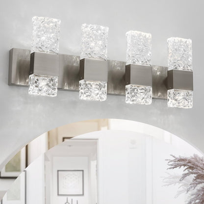 4-Light Brushed Nickel Crystal LED Bathroom Vanity Light