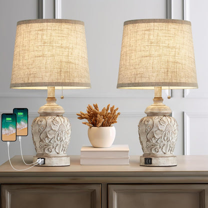 19.5" Rustic USB Table Lamps Set of 2