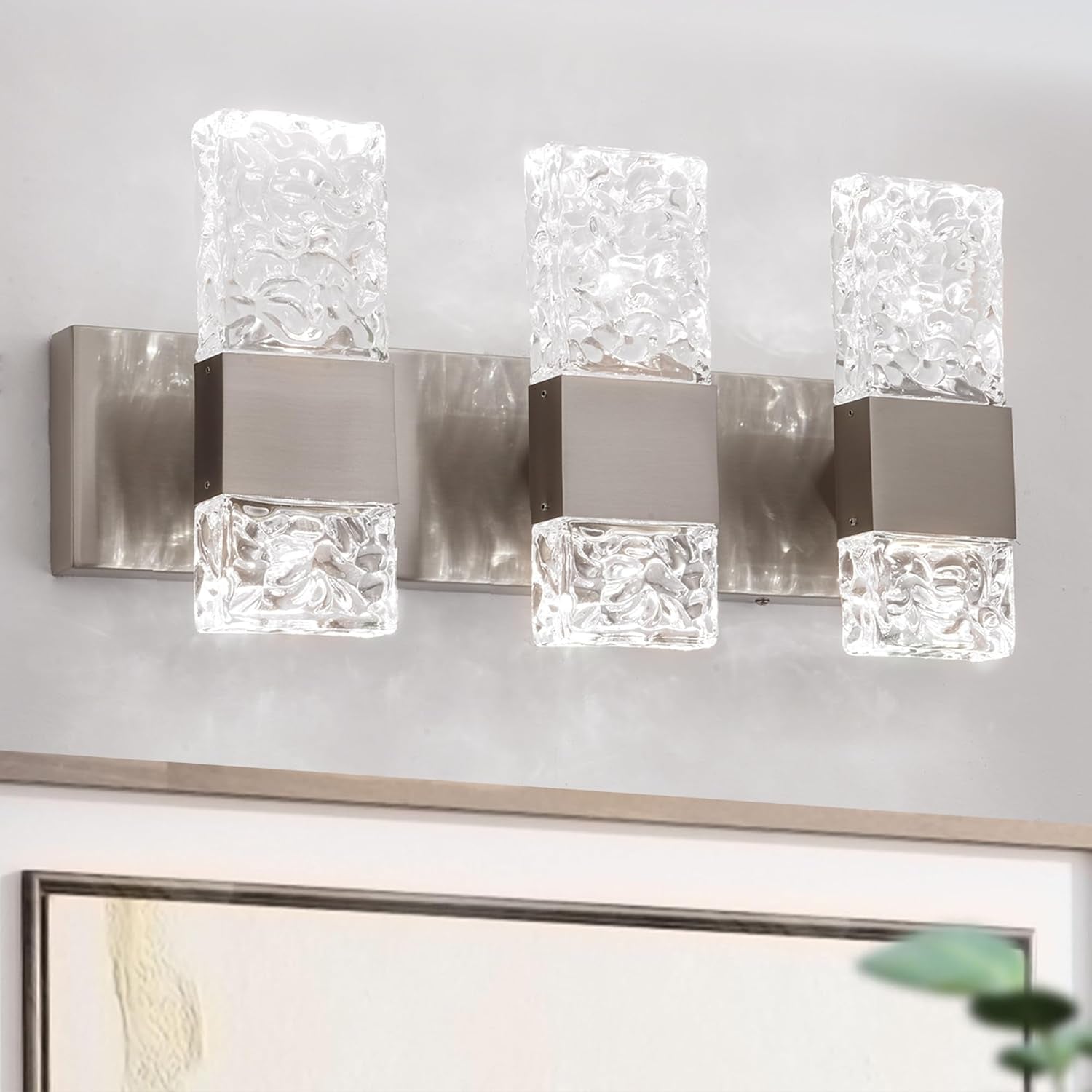 4-Light Brushed Nickel Crystal LED Bathroom Vanity Light