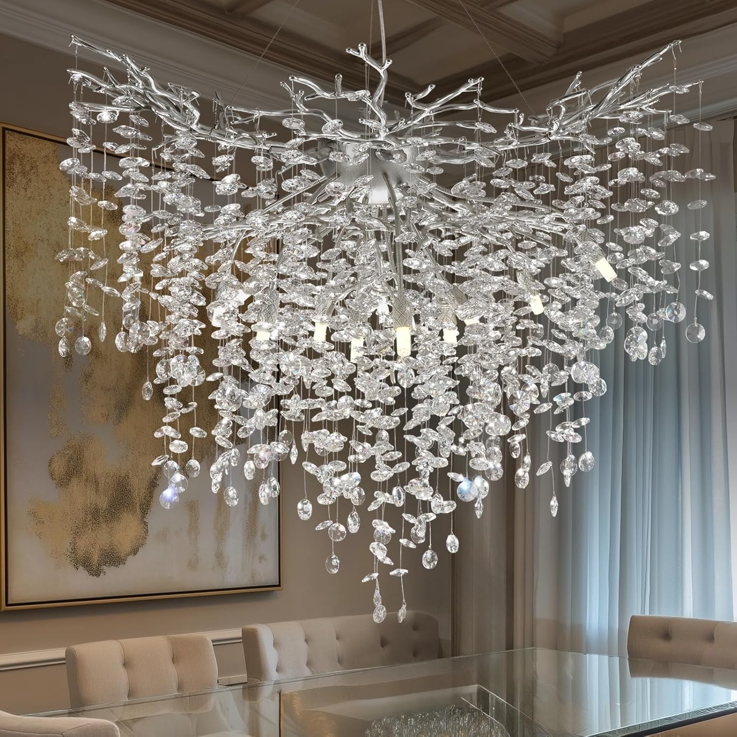 Gold Tree Branch Crystal Chandelier 32"