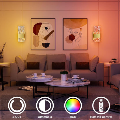Set of 2 RGB Dimmable LED Wall Sconces with Remote