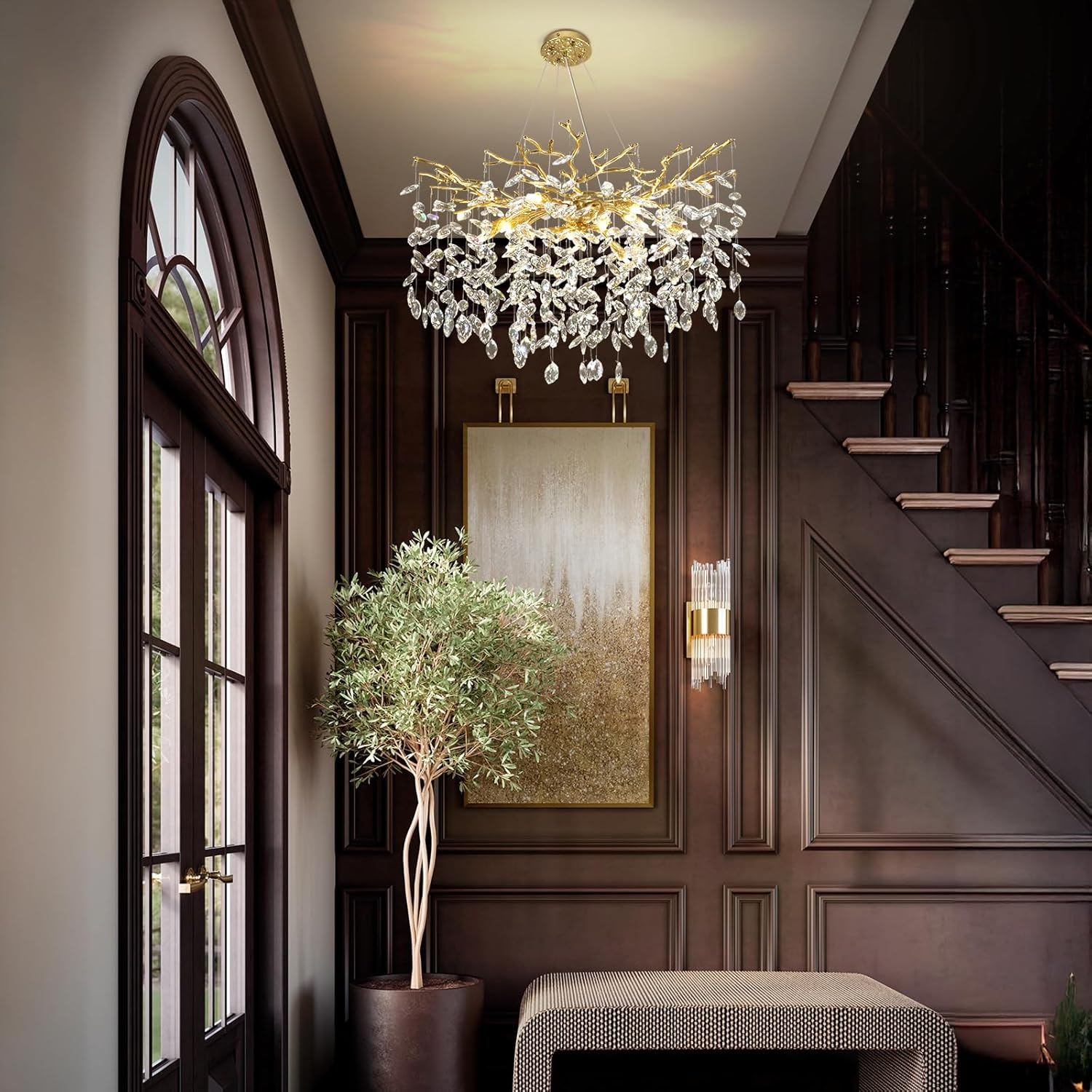 Modern Crystal Chandelier – 30" Gold K9 Crystal Tree Branches, 10-Light