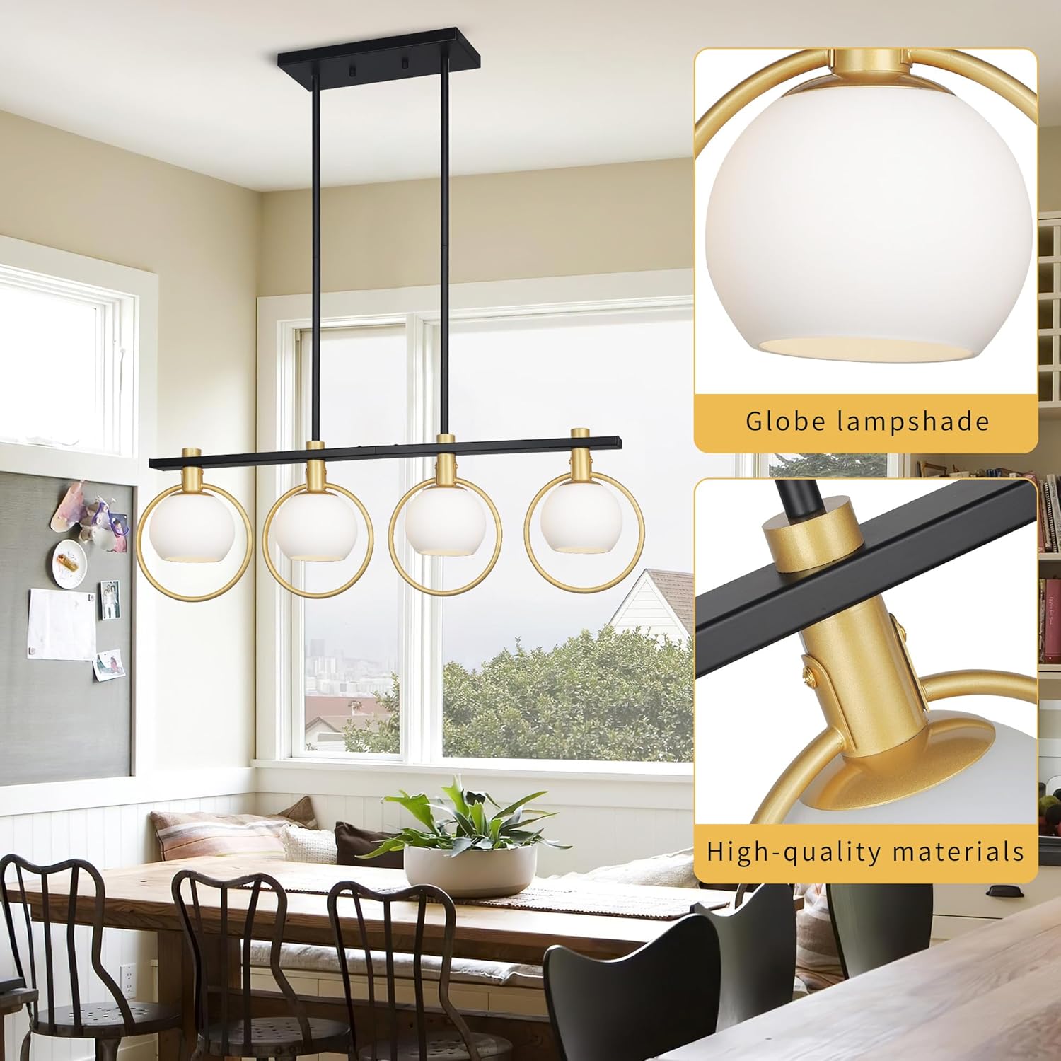 Gold Black 4-Light Kitchen Island Chandelier