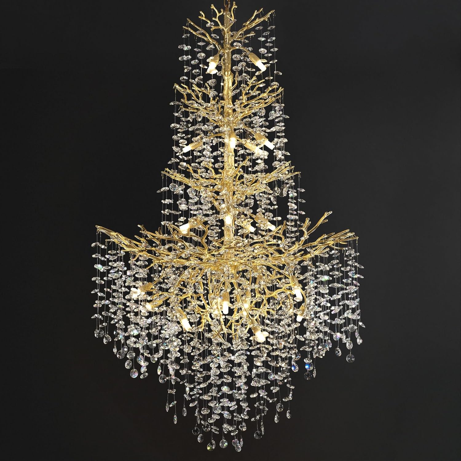 Gold Tree Branch Crystal Chandelier 32"