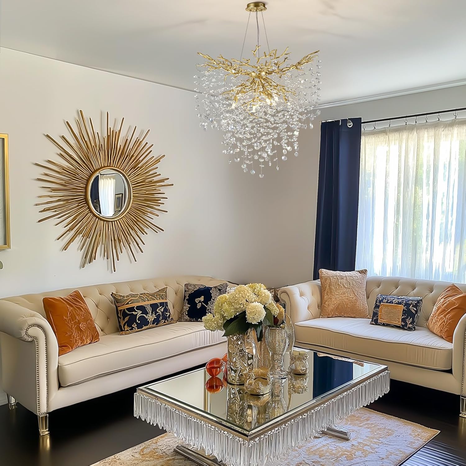 Gold Tree Branch Crystal Chandelier 32"