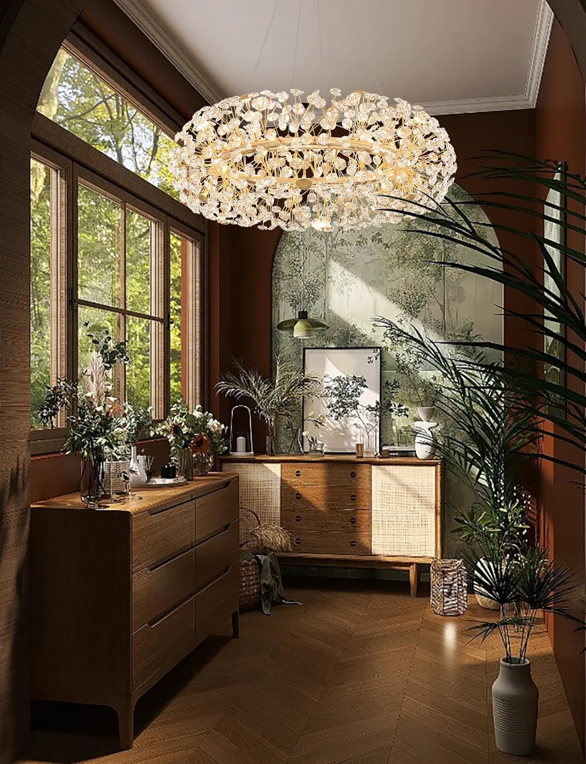 24" Firework Crystal Round Chandelier Chrome