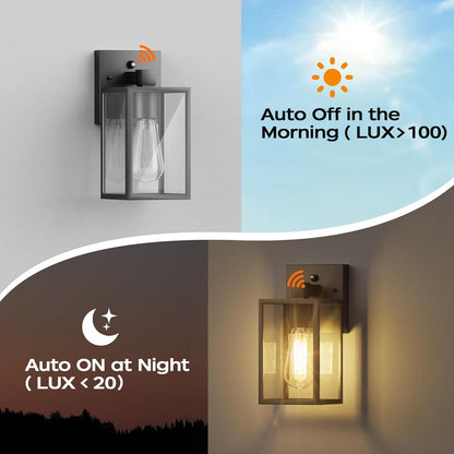 Dusk to Dawn Wall Lantern – Black, Waterproof