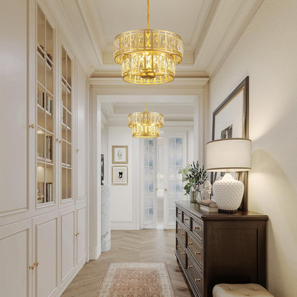 16" Gold Crystal Chandelier – 4-Light Modern 2-Tier Pendant