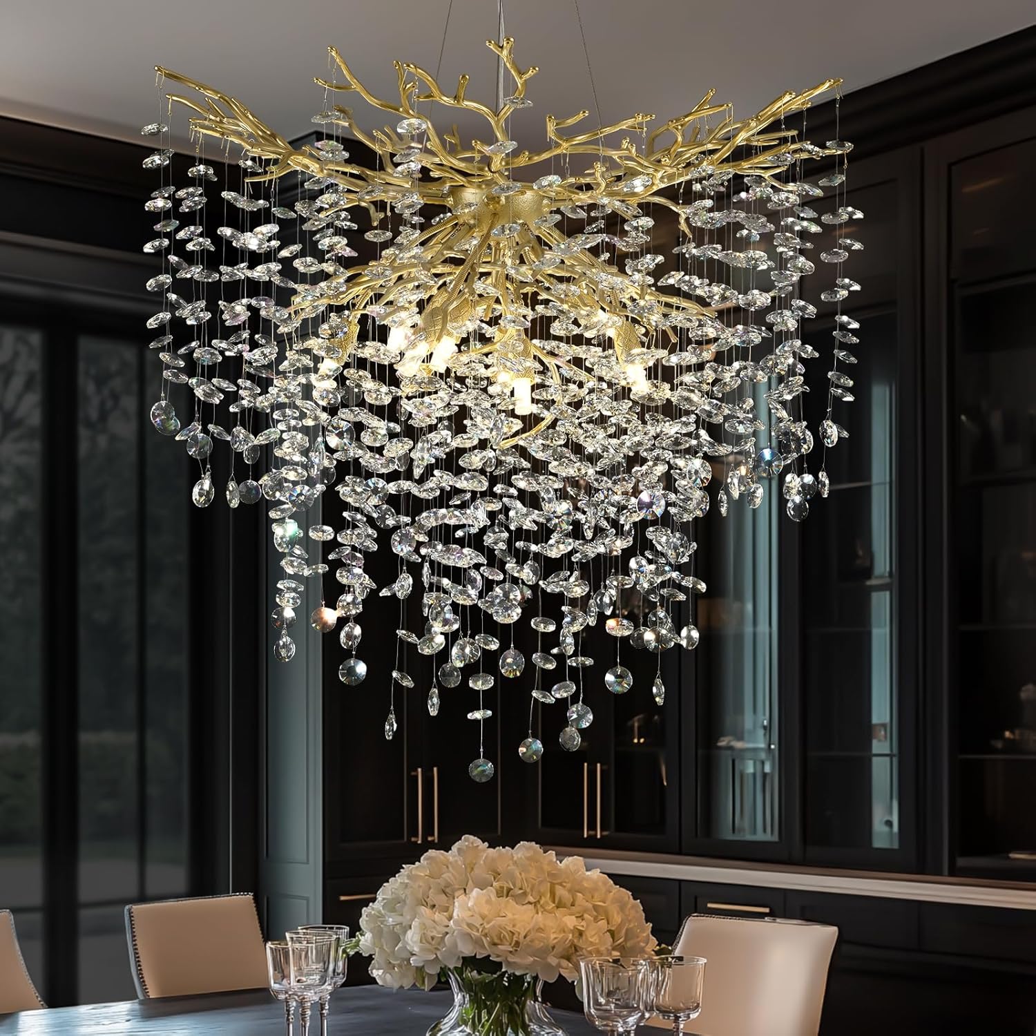 Gold Tree Branch Crystal Chandelier 32"