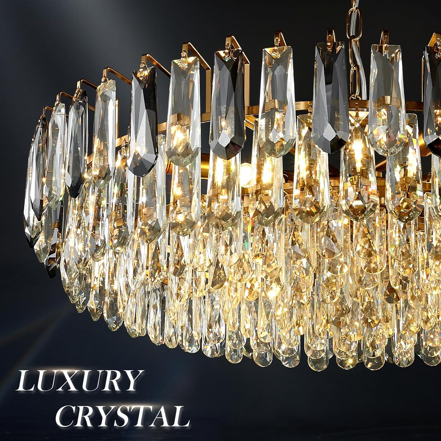 31.5" Gold 3-Tier Crystal Chandelier, 12-Light