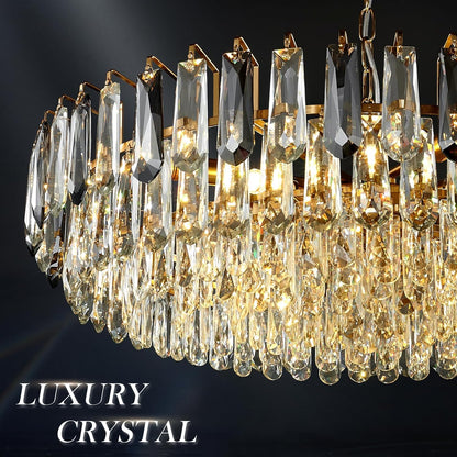 31.5" Gold 3-Tier Crystal Chandelier, 12-Light
