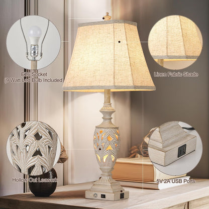 29.5" Touch Table Lamps Set – USB, 3-Way Dim