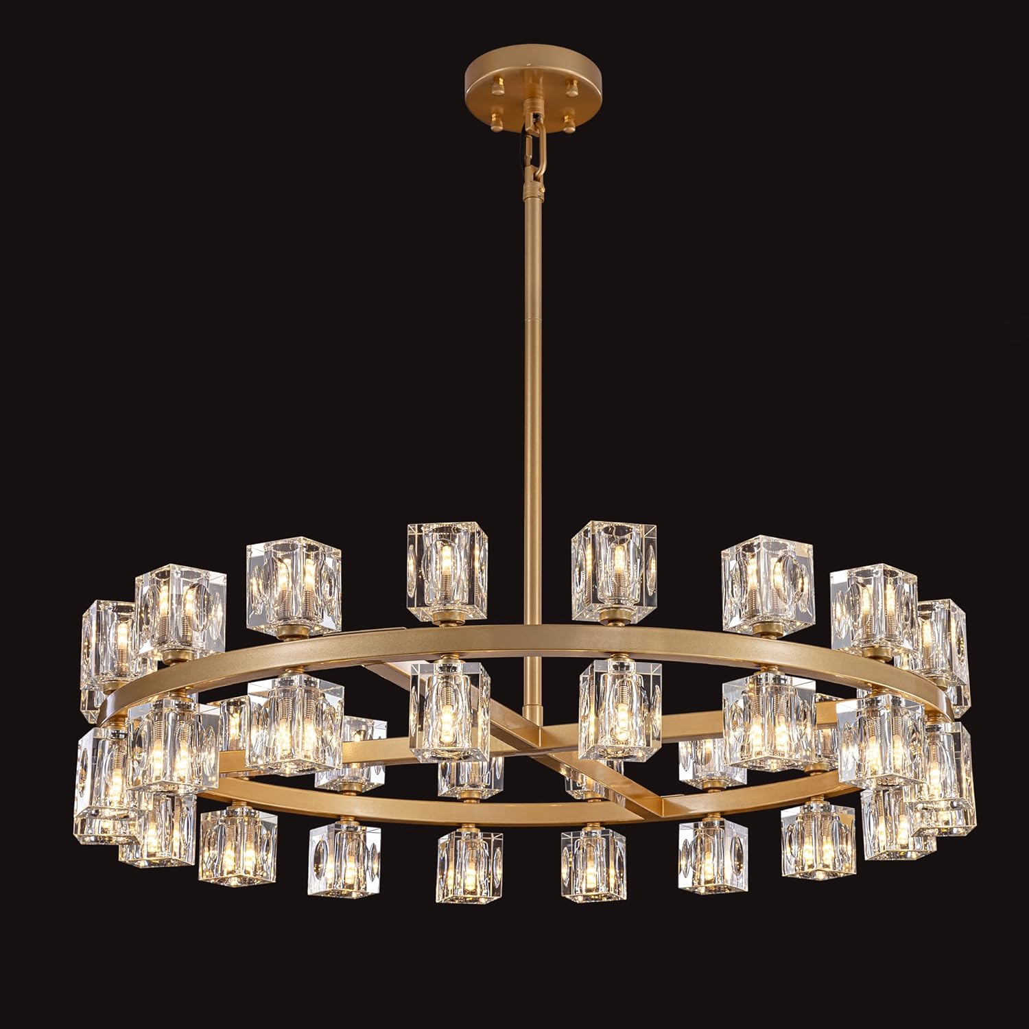 55" Gold Farmhouse Rectangular Chandelier 12L