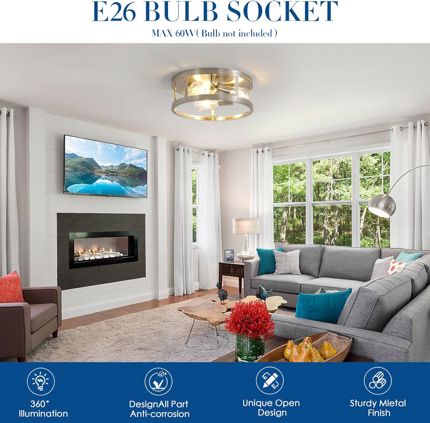 Brushed Nickel 3-Light Flush Mount Ceiling Light