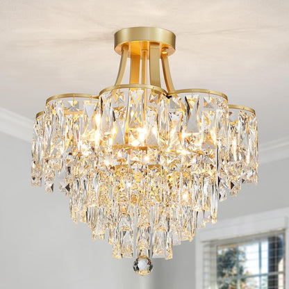 Crystal Chandelier Semi-Flushmount Ceiling Light – Modern Gold Finish