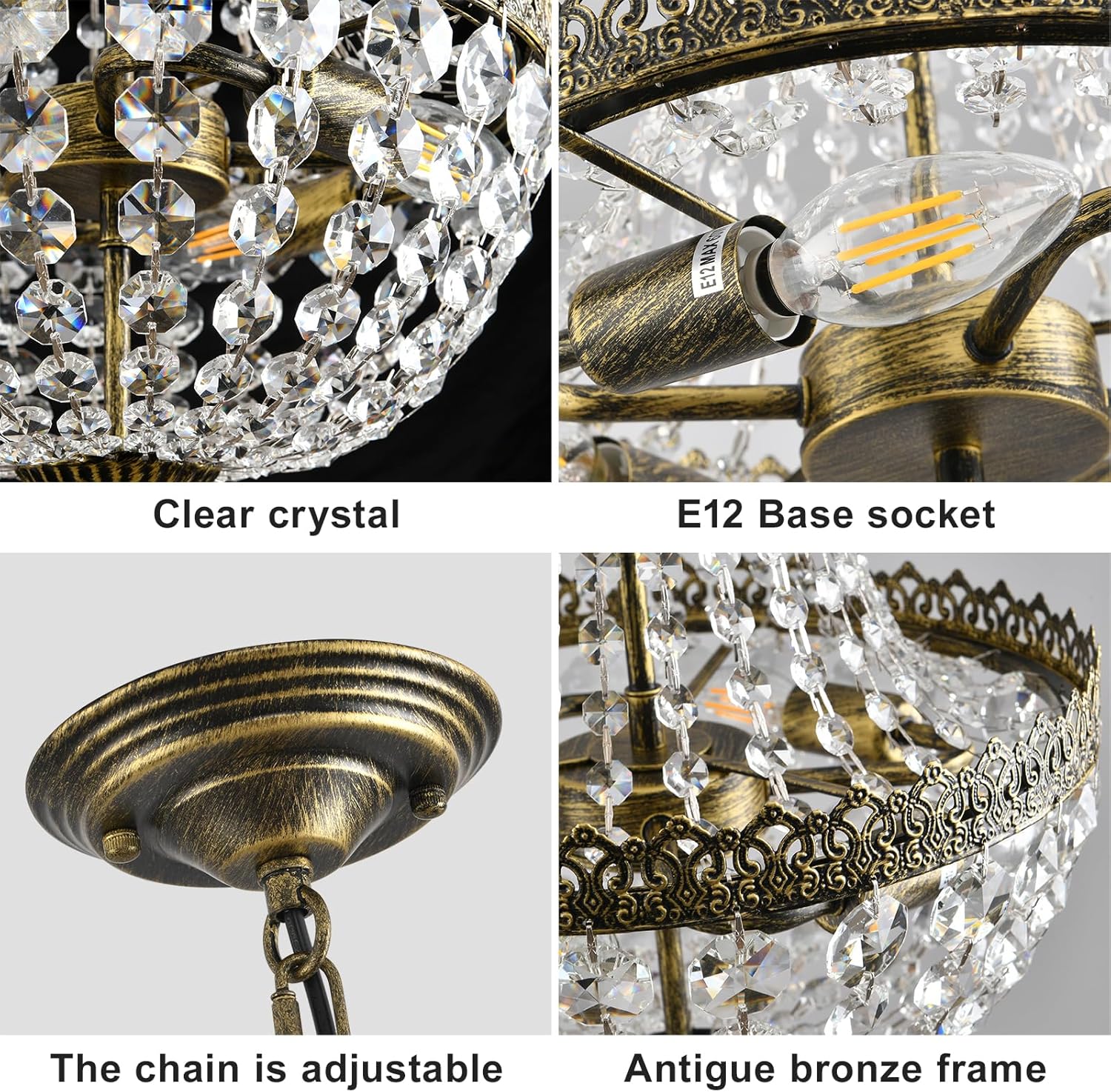 4-Light French Empire Mini Crystal Chandelier – Bronze Finish