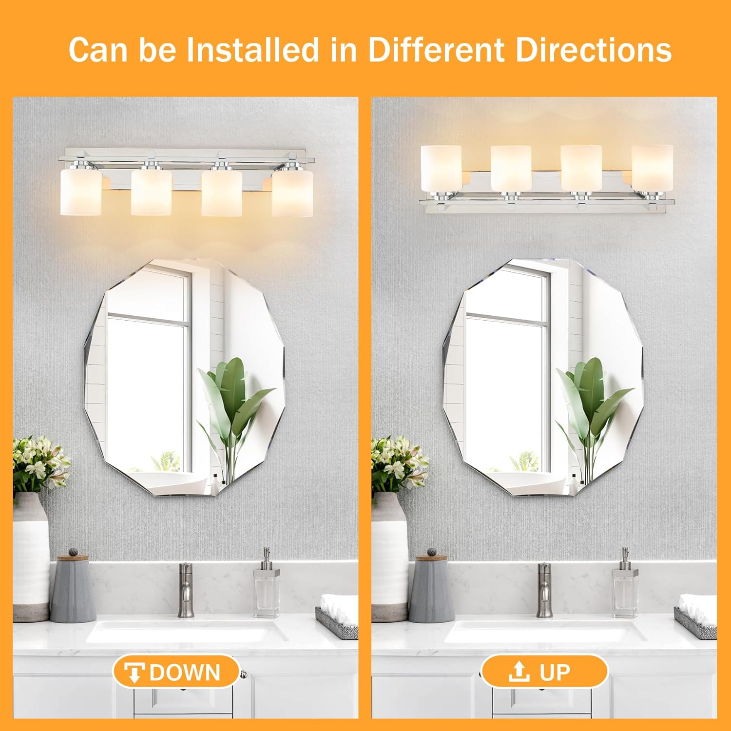 4-Light Chrome Vanity Light with Glass Shades