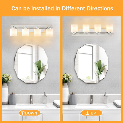 4-Light Chrome Vanity Light with Glass Shades
