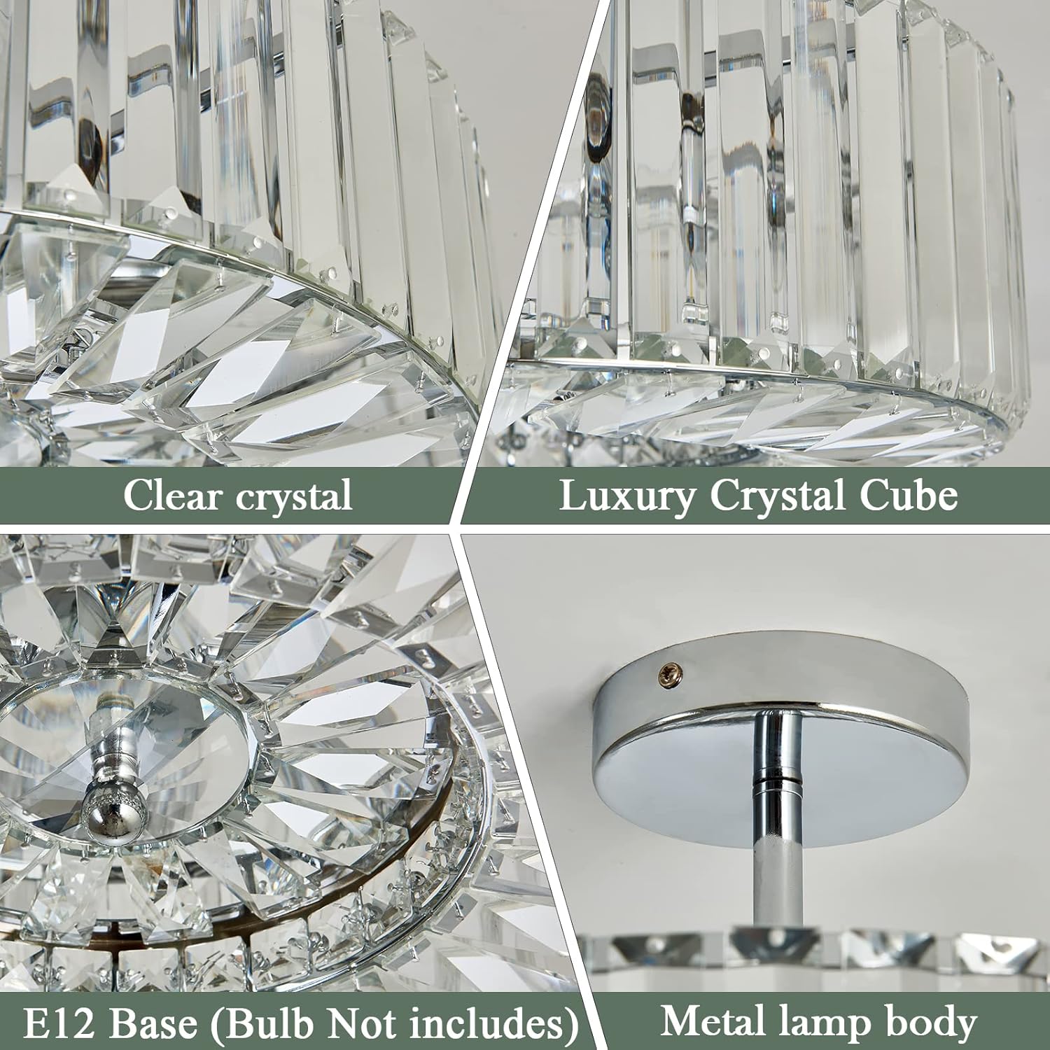 4-Light Chrome Crystal Semi-Flush Mount Chandelier