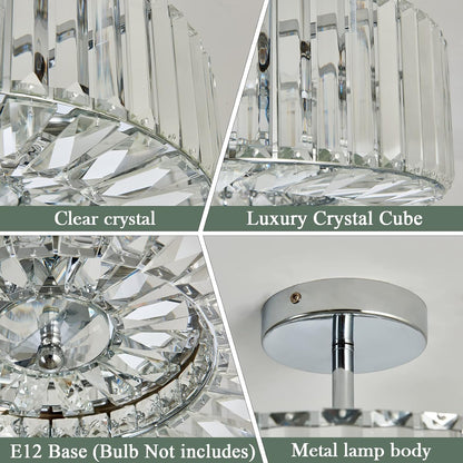 4-Light Chrome Crystal Semi-Flush Mount Chandelier