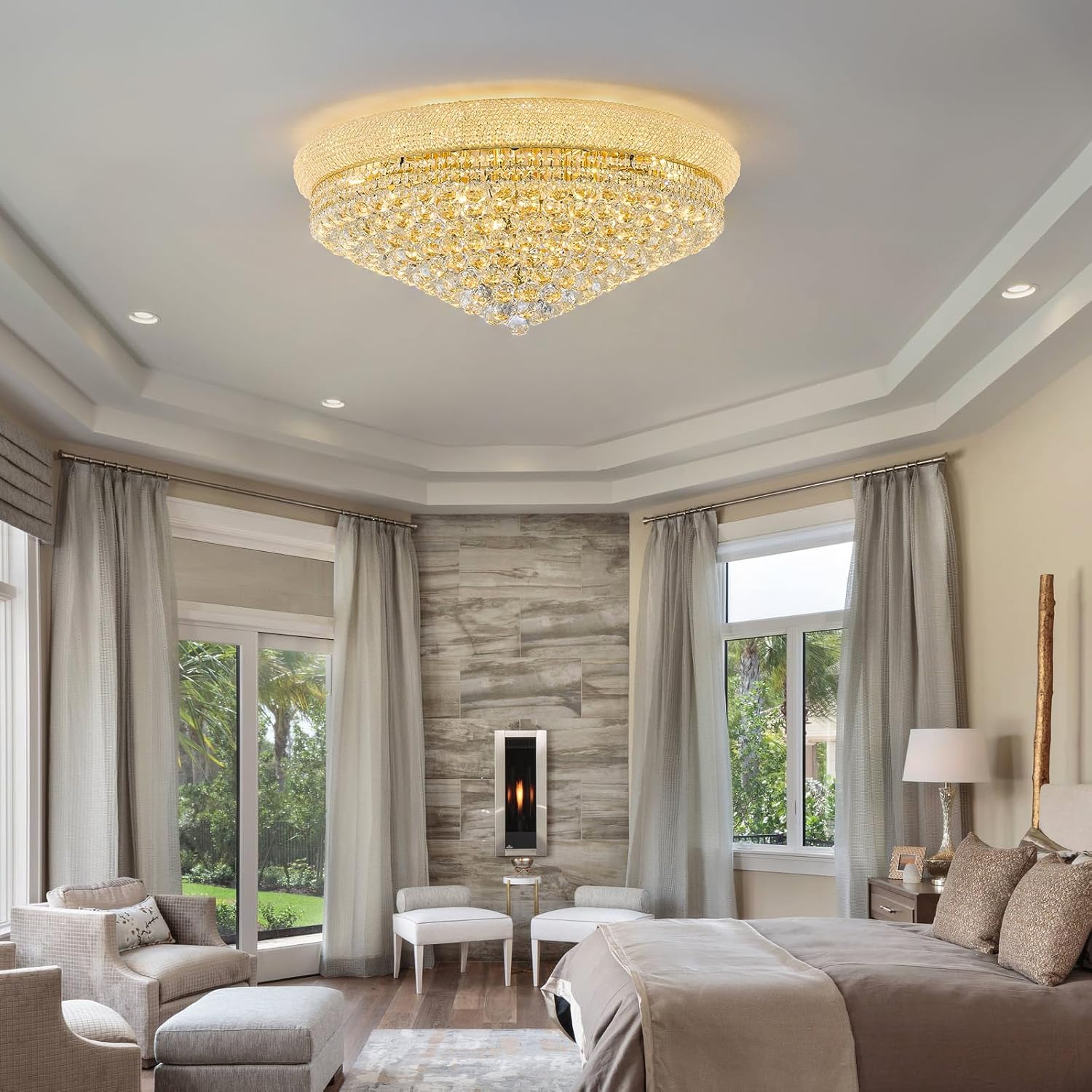 18-Light Crystal Flush Mount Chandelier
