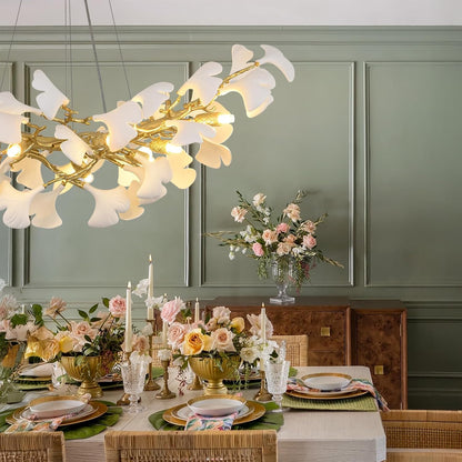 Gold Tree Branch Ginkgo Leaf Chandelier 36"