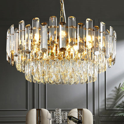 31.5" Gold 3-Tier Crystal Chandelier, 12-Light